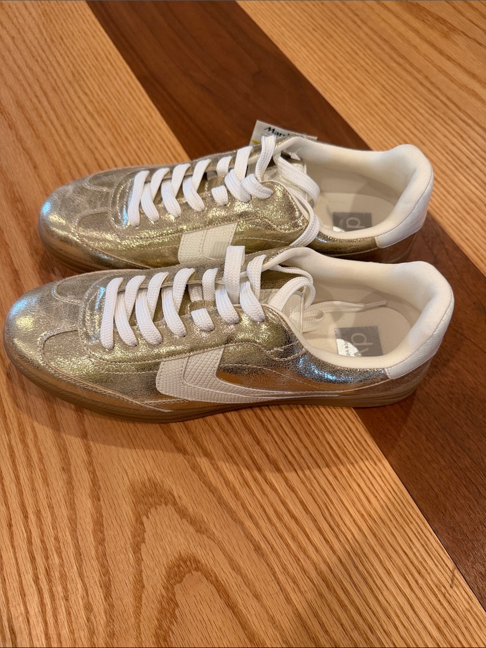 Dolce Vita Metallic Gold and White Sneakers - Picture 3 of 5